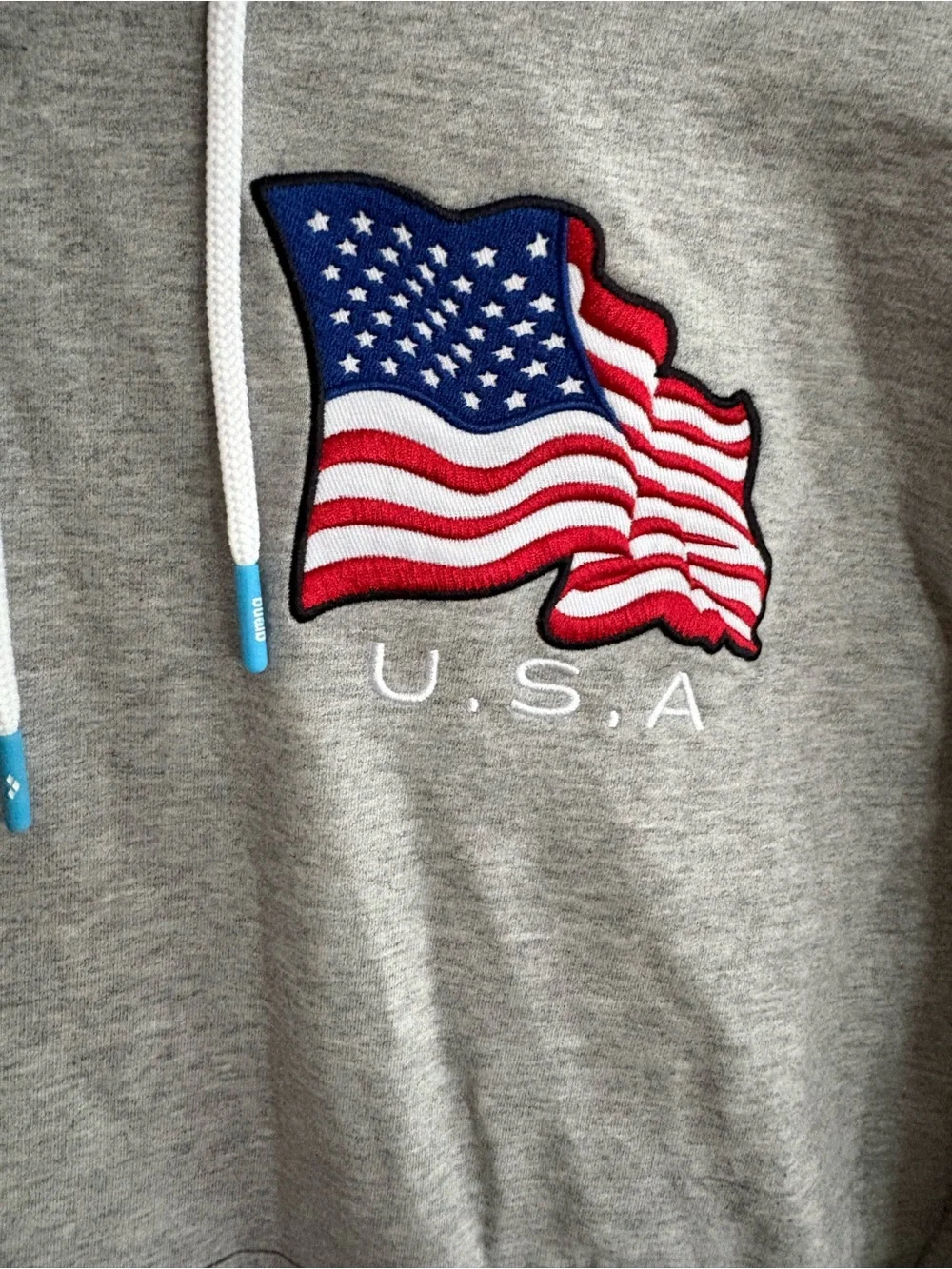 Arena USA Grey Hoodie Sweatshirt with Flag Patch